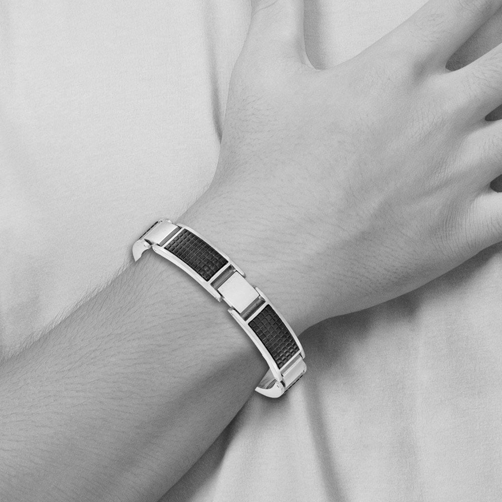 Alternate view of the 13mm Stainless Steel Brushed &amp; Black Plated Link Adj. Bracelet, 8 Inch by The Black Bow Jewelry Co.