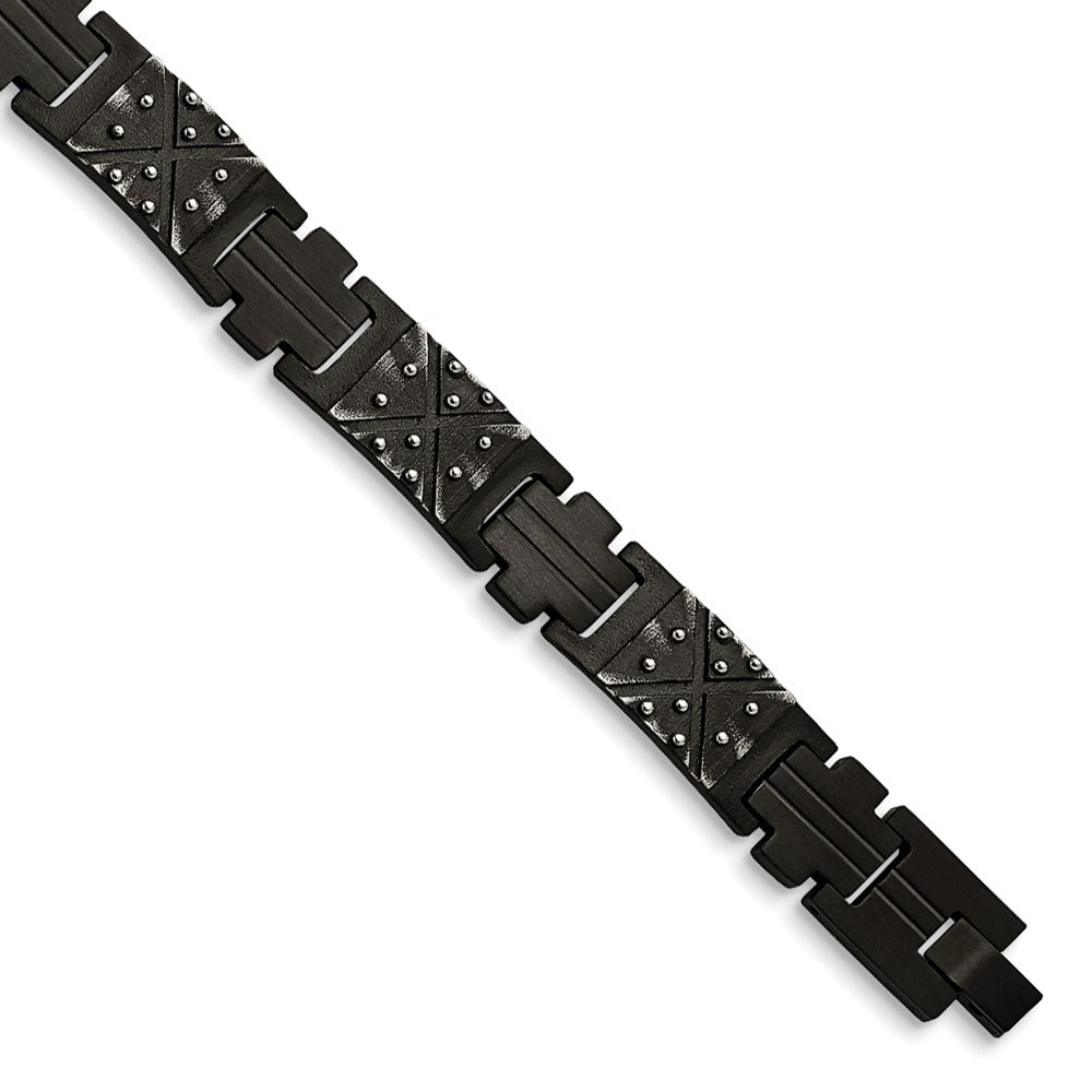 12mm Black Plated Stainless Steel Brushed Link Bracelet, 9.25 Inch, Item B18650 by The Black Bow Jewelry Co.