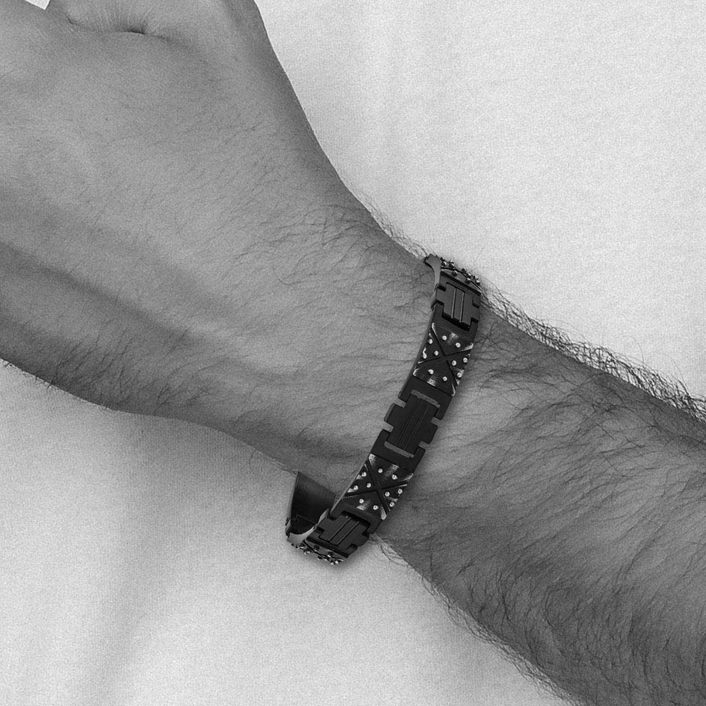 Alternate view of the 12mm Black Plated Stainless Steel Brushed Link Bracelet, 9.25 Inch by The Black Bow Jewelry Co.