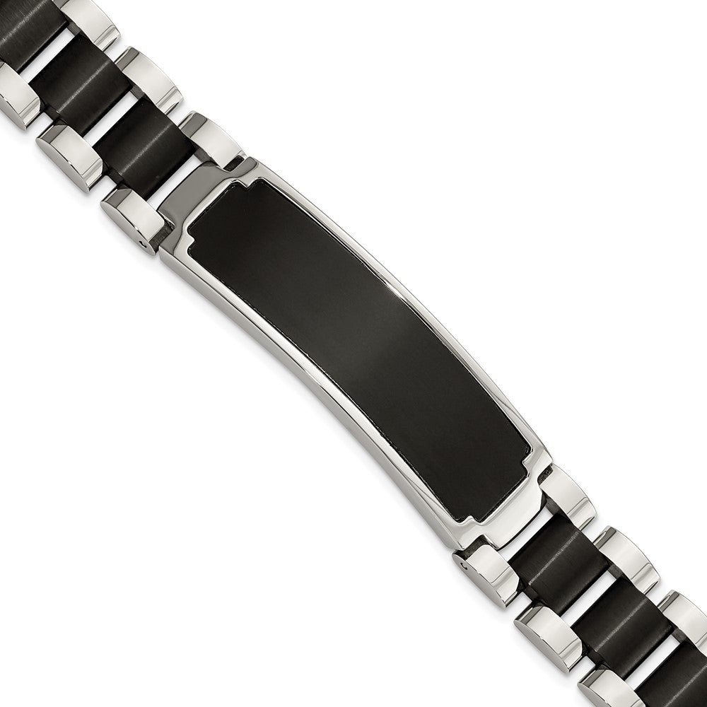 Men&#39;s 16mm Stainless Steel &amp; Black Plated I.D. Link Bracelet, 8.5 Inch, Item B18651 by The Black Bow Jewelry Co.