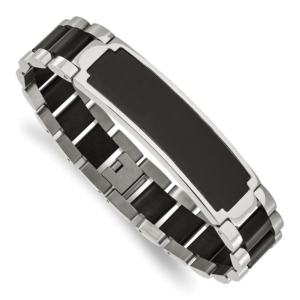 Alternate view of the Men&#39;s 16mm Stainless Steel &amp; Black Plated I.D. Link Bracelet, 8.5 Inch by The Black Bow Jewelry Co.