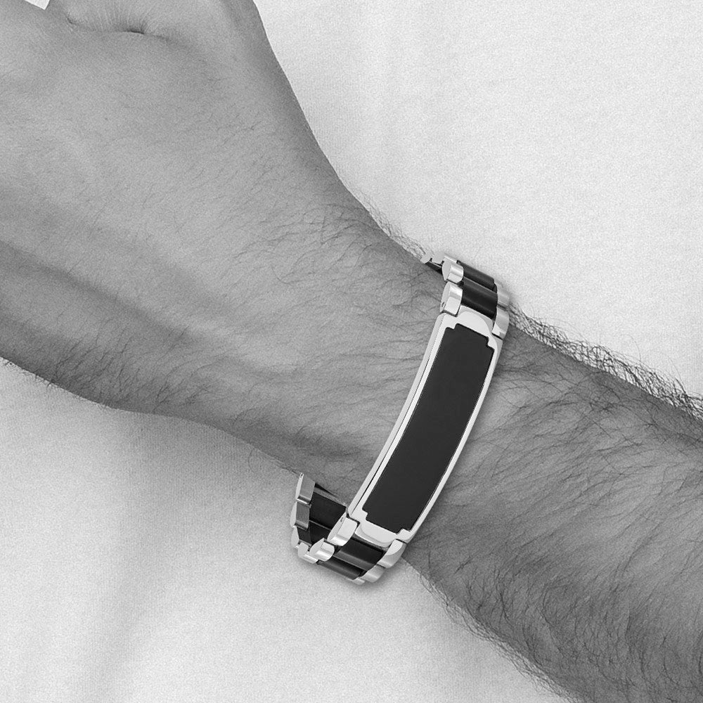 Alternate view of the Men&#39;s 16mm Stainless Steel &amp; Black Plated I.D. Link Bracelet, 8.5 Inch by The Black Bow Jewelry Co.