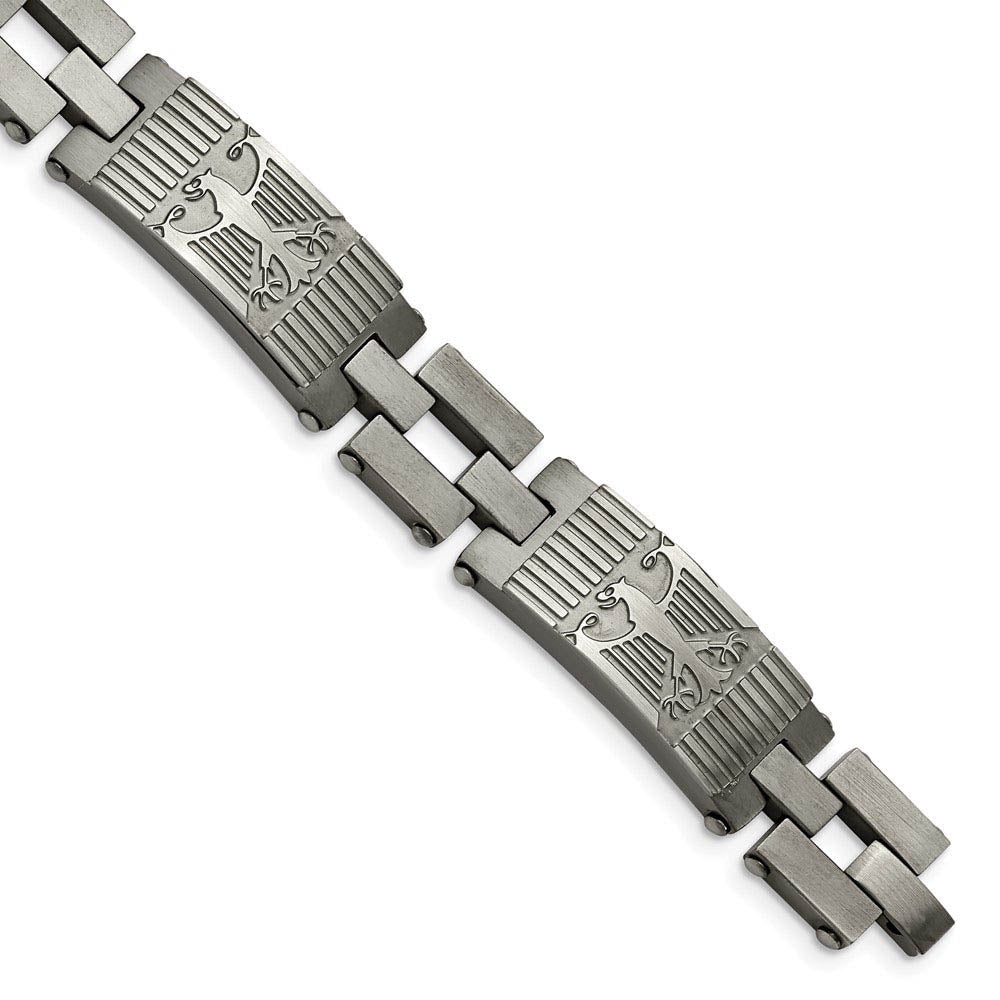13mm Stainless Steel Antiqued & Brushed Eagle Link Bracelet, 8.5 Inch, Item B18652 by The Black Bow Jewelry Co.