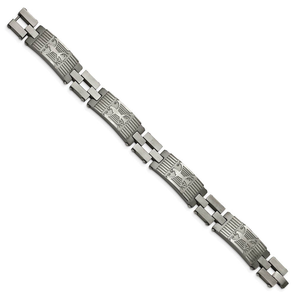 Alternate view of the 13mm Stainless Steel Antiqued & Brushed Eagle Link Bracelet, 8.5 Inch by The Black Bow Jewelry Co.