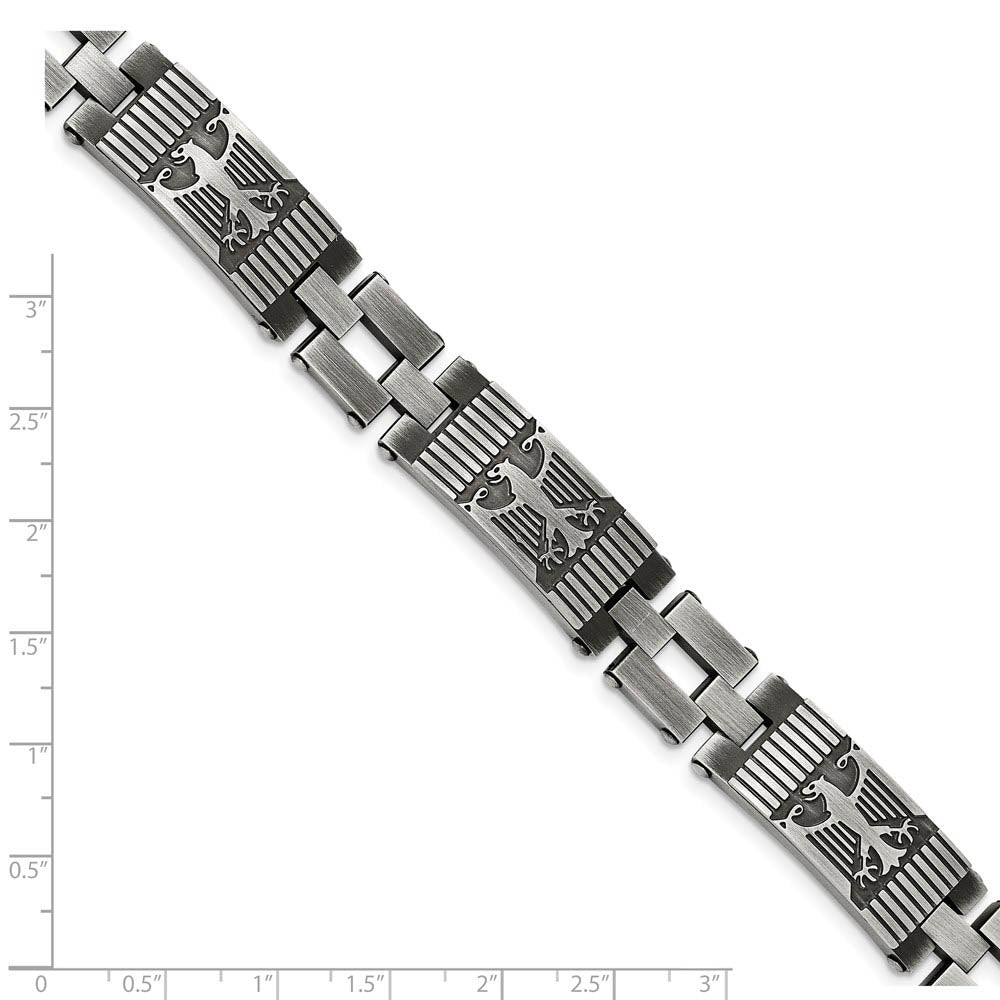 Alternate view of the 13mm Stainless Steel Antiqued & Brushed Eagle Link Bracelet, 8.5 Inch by The Black Bow Jewelry Co.