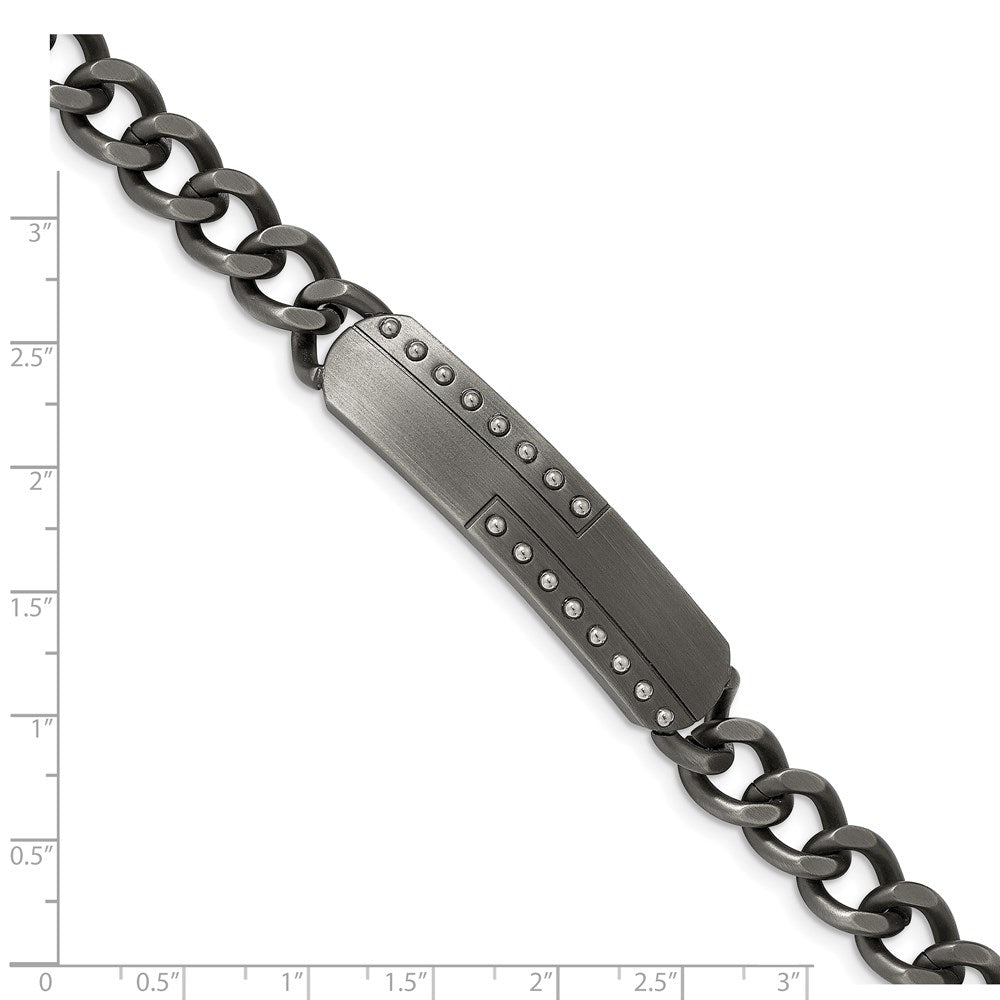 Alternate view of the Mens 12mm Gun Metal Plated Stainless Steel Matte I.D. Bracelet, 9 Inch by The Black Bow Jewelry Co.