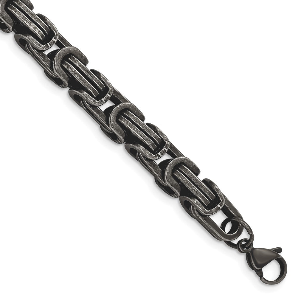 Mens 8.5mm Stainless Steel Antiqued Byzantine Chain Bracelet, 8.5 Inch, Item B18654 by The Black Bow Jewelry Co.