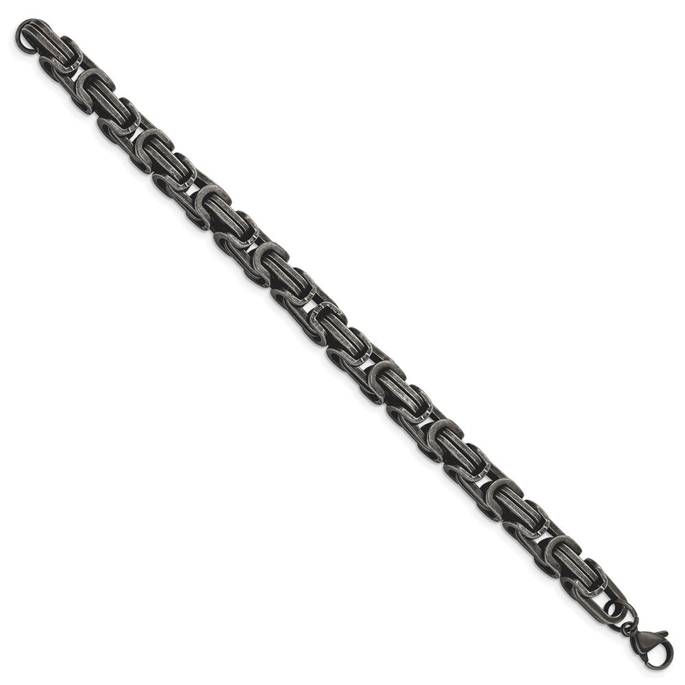 Alternate view of the Mens 8.5mm Stainless Steel Antiqued Byzantine Chain Bracelet, 8.5 Inch by The Black Bow Jewelry Co.