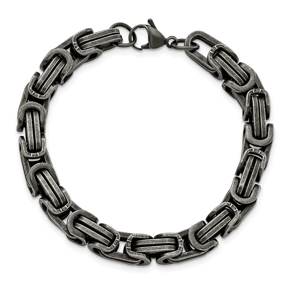Alternate view of the Mens 8.5mm Stainless Steel Antiqued Byzantine Chain Bracelet, 8.5 Inch by The Black Bow Jewelry Co.