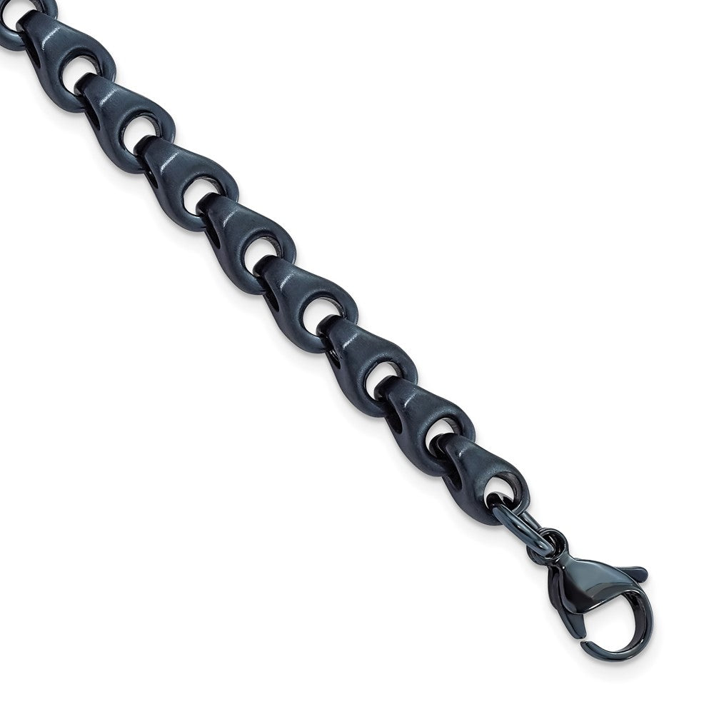 6mm Dark Grey/Blue Plated Stainless Steel Chain Link Bracelet, 8.5 In, Item B18655 by The Black Bow Jewelry Co.