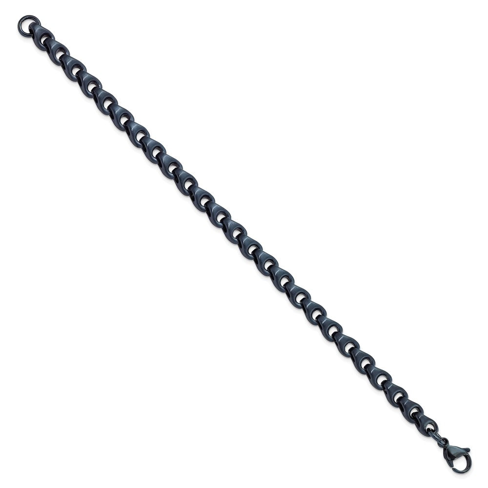 Alternate view of the 6mm Dark Grey/Blue Plated Stainless Steel Chain Link Bracelet, 8.5 In by The Black Bow Jewelry Co.