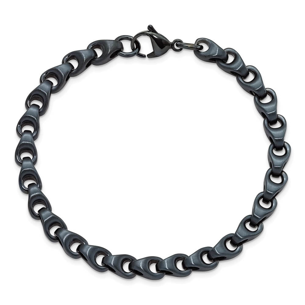 Alternate view of the 6mm Dark Grey/Blue Plated Stainless Steel Chain Link Bracelet, 8.5 In by The Black Bow Jewelry Co.