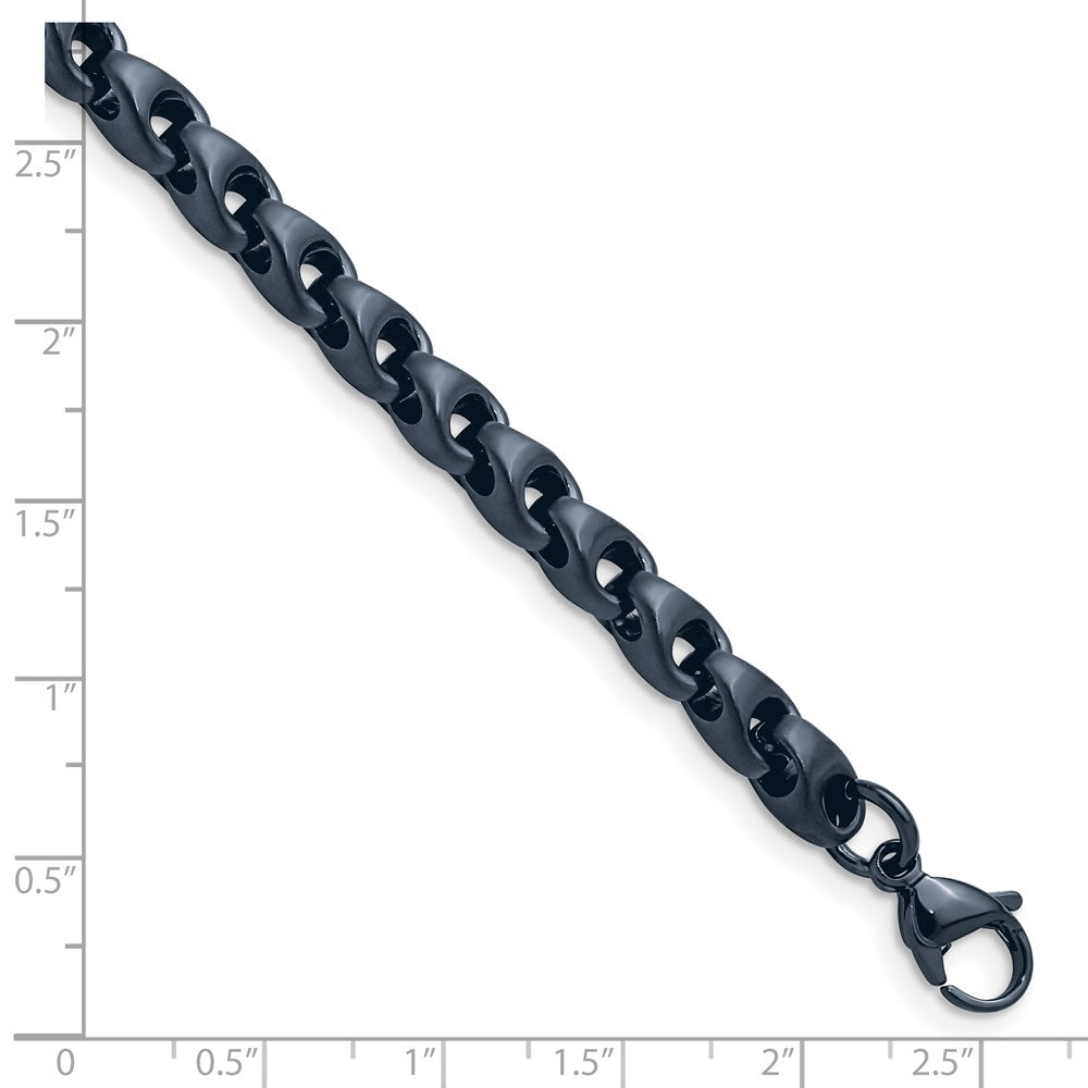 Alternate view of the 6mm Dark Grey/Blue Plated Stainless Steel Chain Link Bracelet, 8.5 In by The Black Bow Jewelry Co.