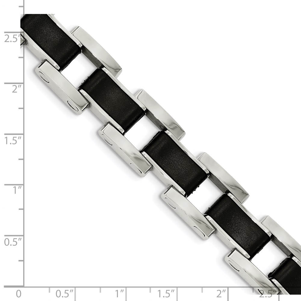 Alternate view of the Men's 14mm Stainless Steel & Black Rubber Link Bracelet, 8.5 Inch by The Black Bow Jewelry Co.