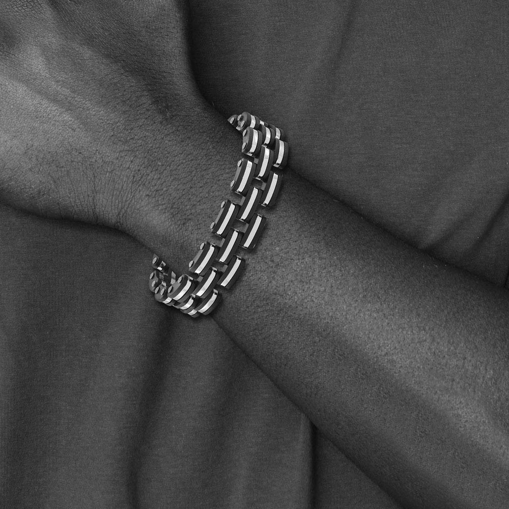 Alternate view of the Men's 16.5mm Stainless Steel & Black Rubber Link Bracelet, 8 Inch by The Black Bow Jewelry Co.