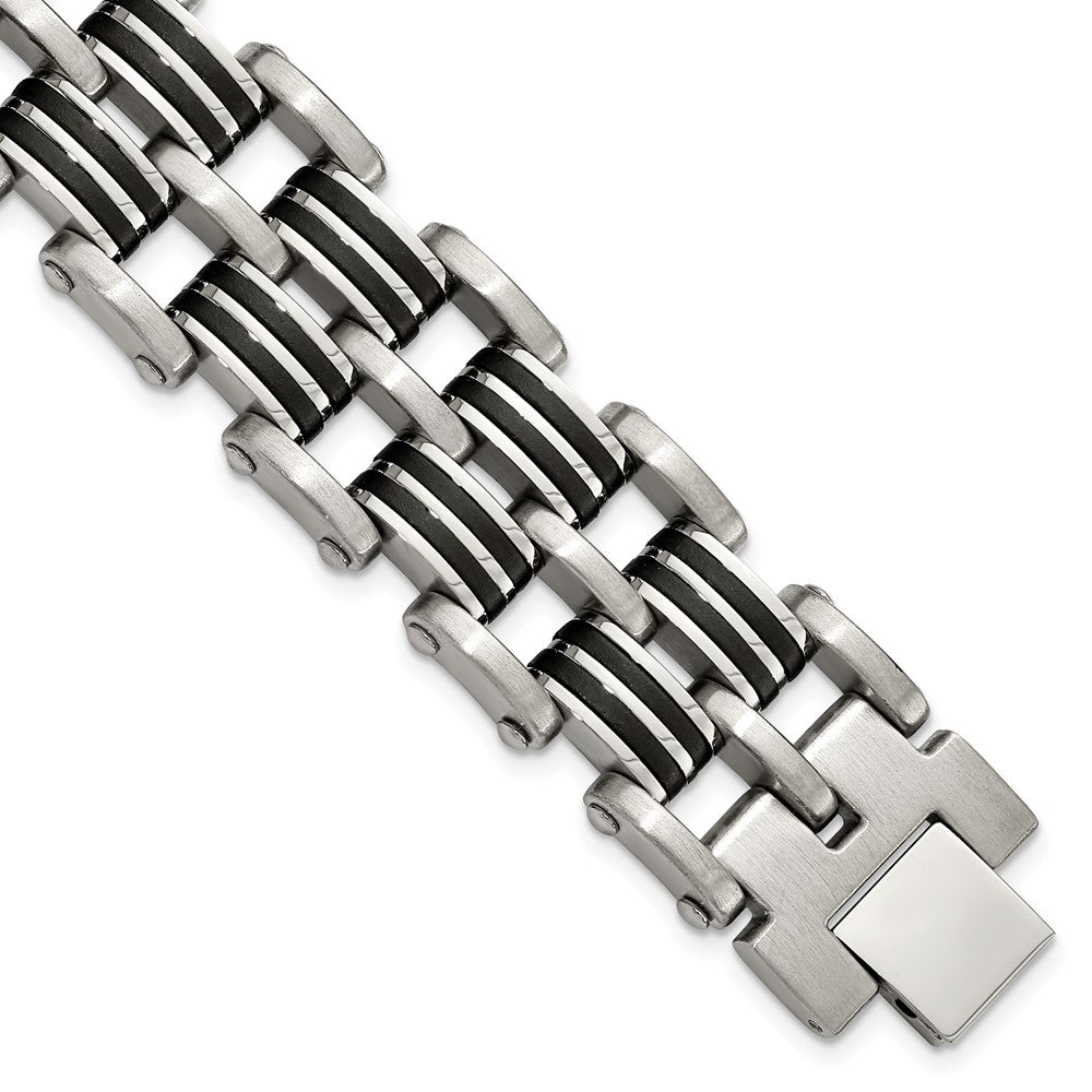 Men&#39;s 20mm Stainless Steel &amp; Black Rubber Link Bracelet, 8.25 Inch, Item B18658 by The Black Bow Jewelry Co.