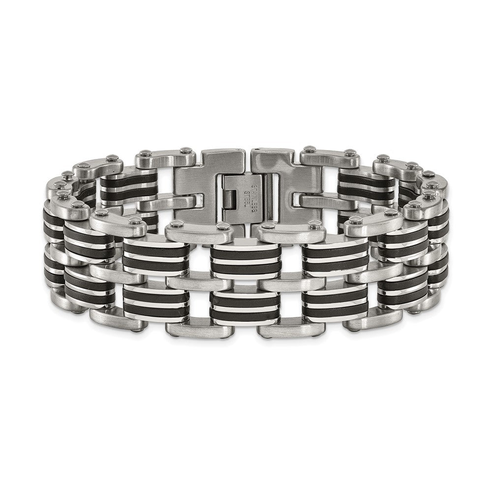 Alternate view of the Men&#39;s 20mm Stainless Steel &amp; Black Rubber Link Bracelet, 8.25 Inch by The Black Bow Jewelry Co.