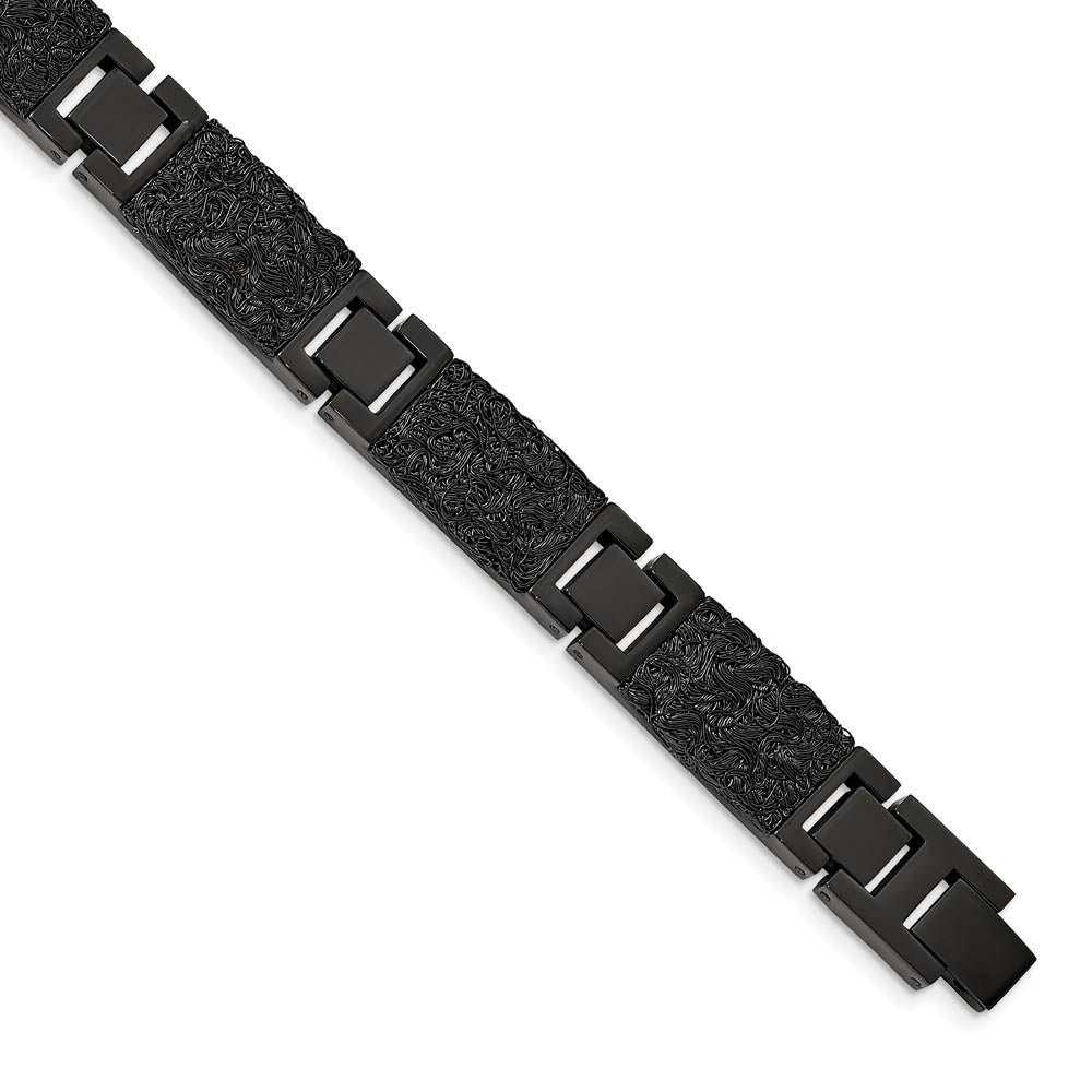 12mm Black Plated Stainless Steel Textured Wire Link Bracelet, 8.5 In, Item B18660 by The Black Bow Jewelry Co.