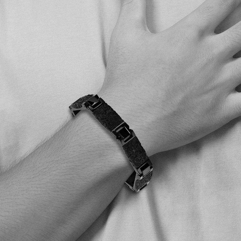 Alternate view of the 12mm Black Plated Stainless Steel Textured Wire Link Bracelet, 8.5 In by The Black Bow Jewelry Co.