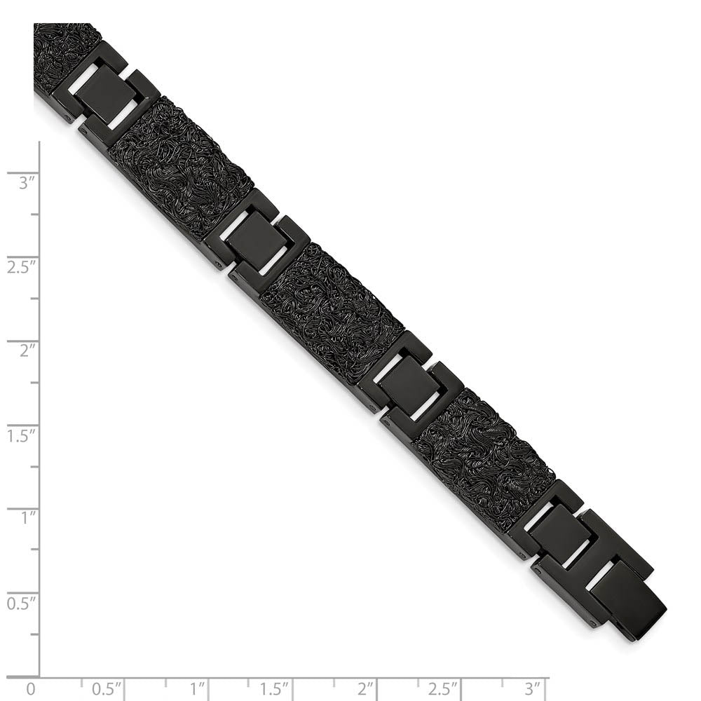 Alternate view of the 12mm Black Plated Stainless Steel Textured Wire Link Bracelet, 8.5 In by The Black Bow Jewelry Co.