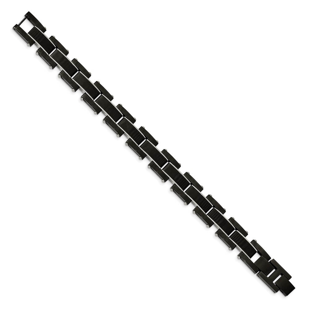 Alternate view of the 15mm Black Plated Stainless Steel & Carbon Fiber Link Bracelet, 8.5 In by The Black Bow Jewelry Co.