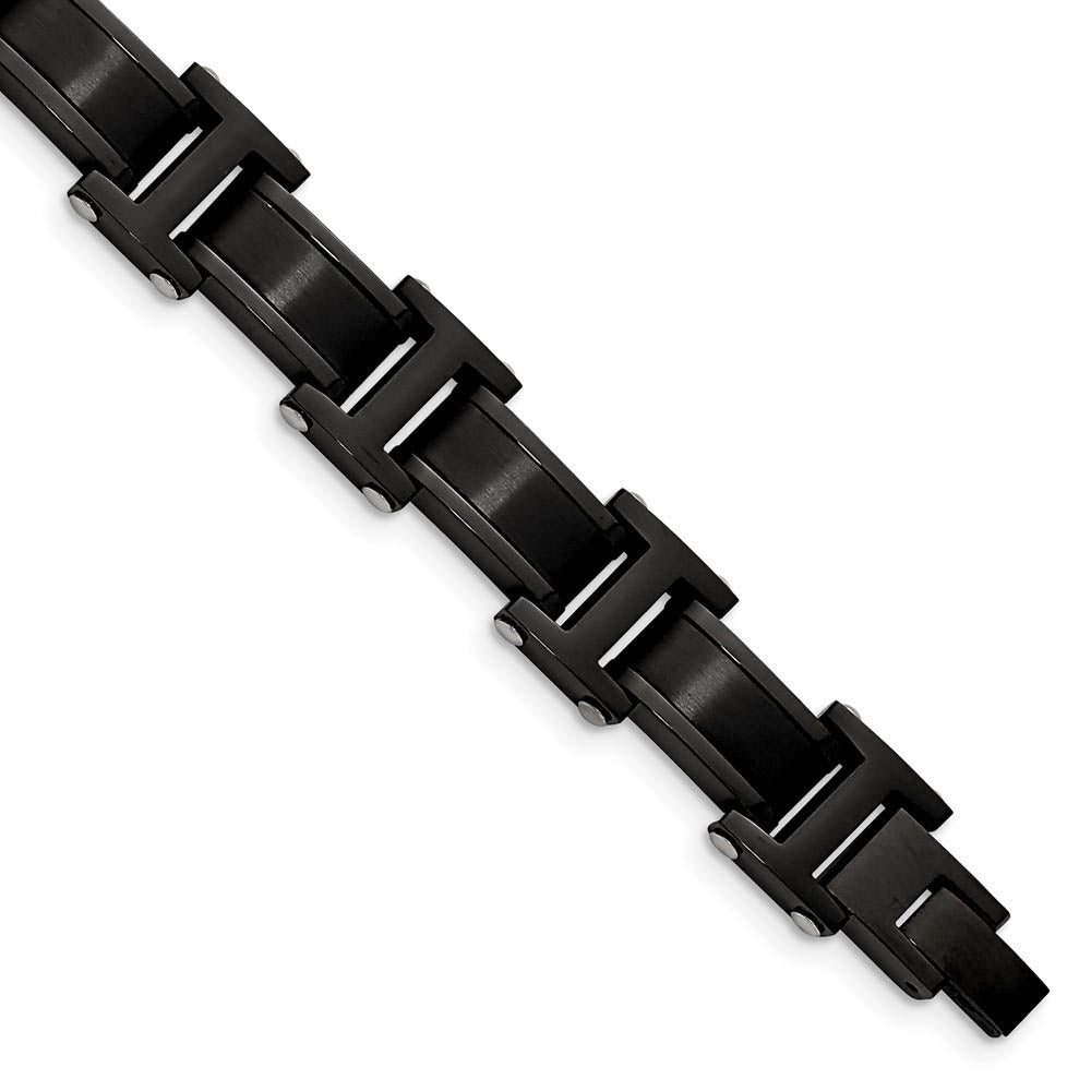 Men's 12.5mm Black Plated Stainless Steel Link Bracelet, 8.25 Inch, Item B18662 by The Black Bow Jewelry Co.