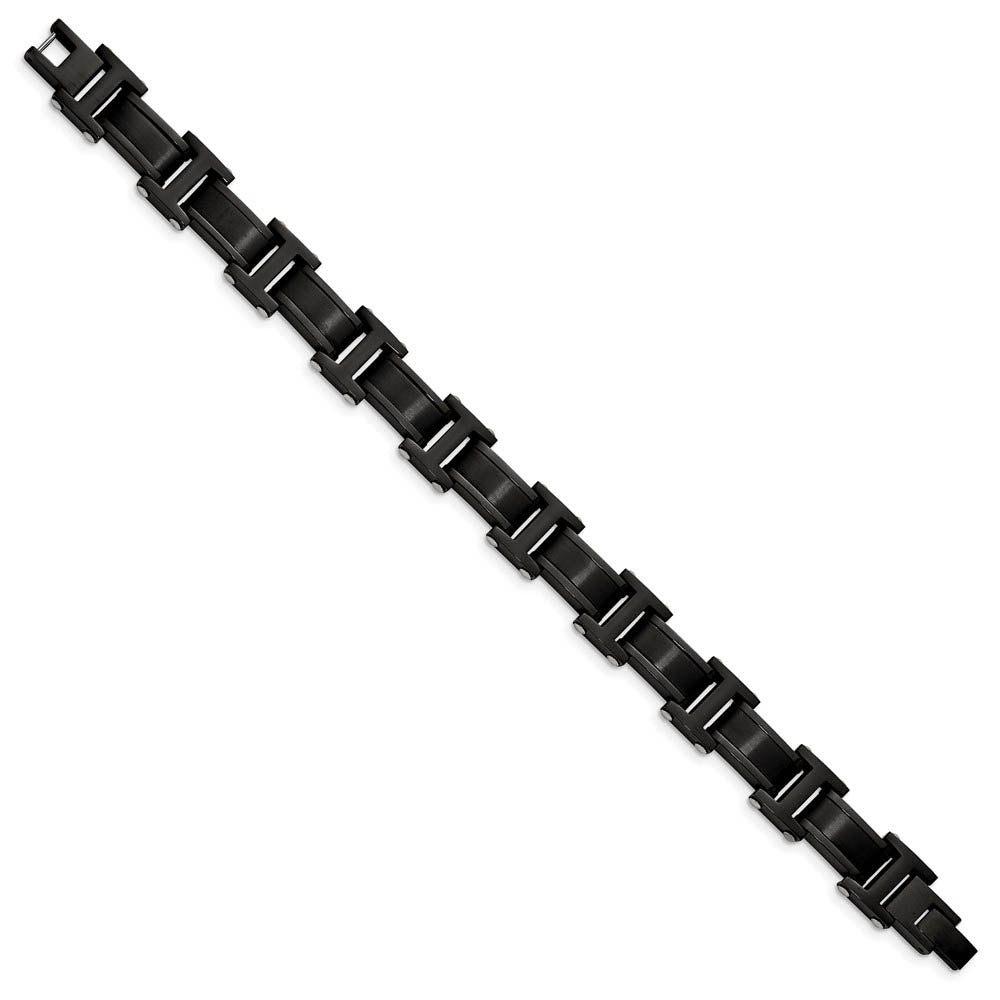 Alternate view of the Men's 12.5mm Black Plated Stainless Steel Link Bracelet, 8.25 Inch by The Black Bow Jewelry Co.