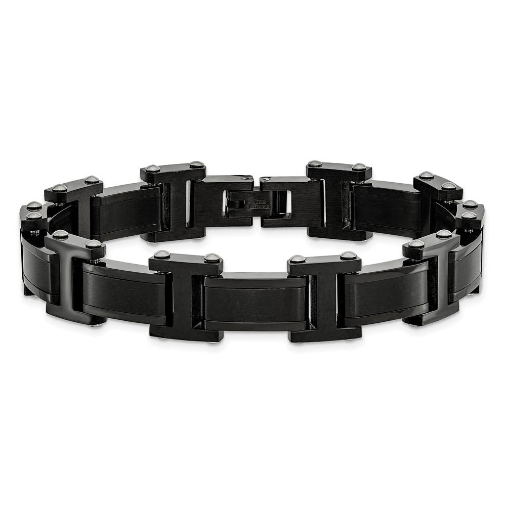Alternate view of the Men's 12.5mm Black Plated Stainless Steel Link Bracelet, 8.25 Inch by The Black Bow Jewelry Co.