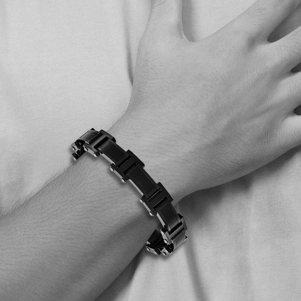 Alternate view of the Men's 12.5mm Black Plated Stainless Steel Link Bracelet, 8.25 Inch by The Black Bow Jewelry Co.