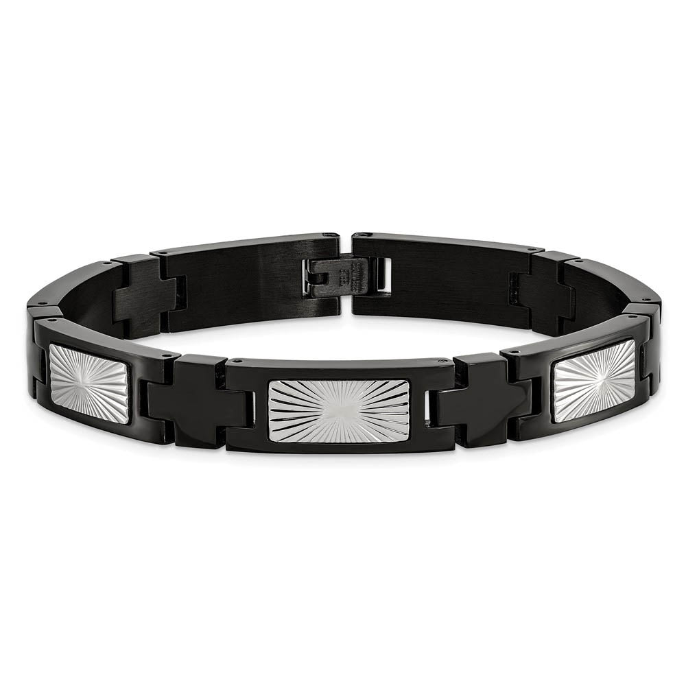 Alternate view of the Men's 10mm Two-Tone Stainless Steel Starburst Link Bracelet, 8.5 Inch by The Black Bow Jewelry Co.