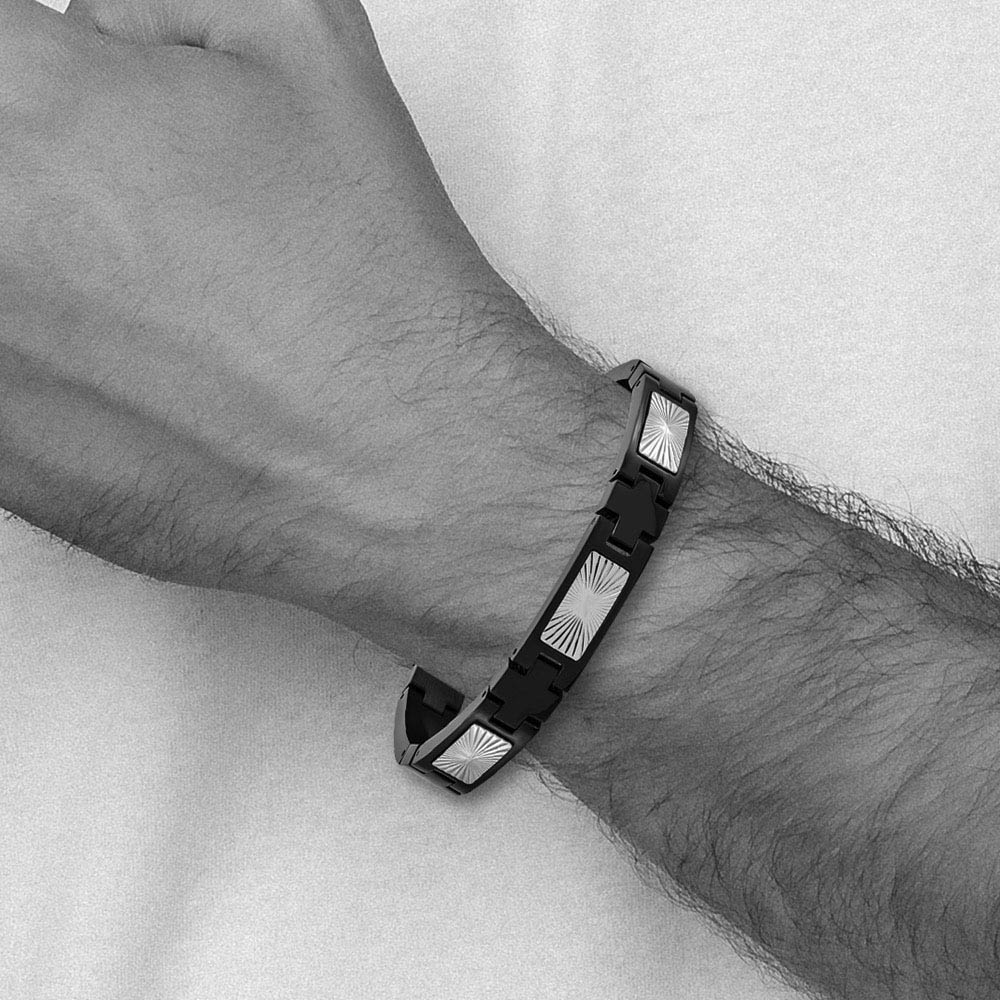 Alternate view of the Men's 10mm Two-Tone Stainless Steel Starburst Link Bracelet, 8.5 Inch by The Black Bow Jewelry Co.