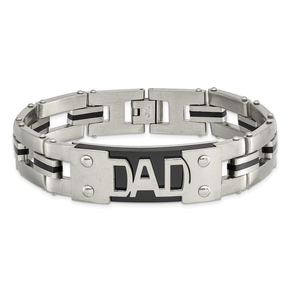 Alternate view of the 15mm Stainless Steel &amp; Black Plated DAD I.D. Link Bracelet, 9 Inch by The Black Bow Jewelry Co.
