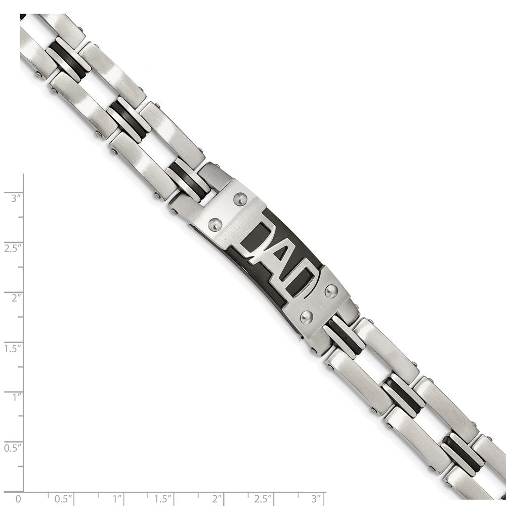 Alternate view of the 15mm Stainless Steel &amp; Black Plated DAD I.D. Link Bracelet, 9 Inch by The Black Bow Jewelry Co.