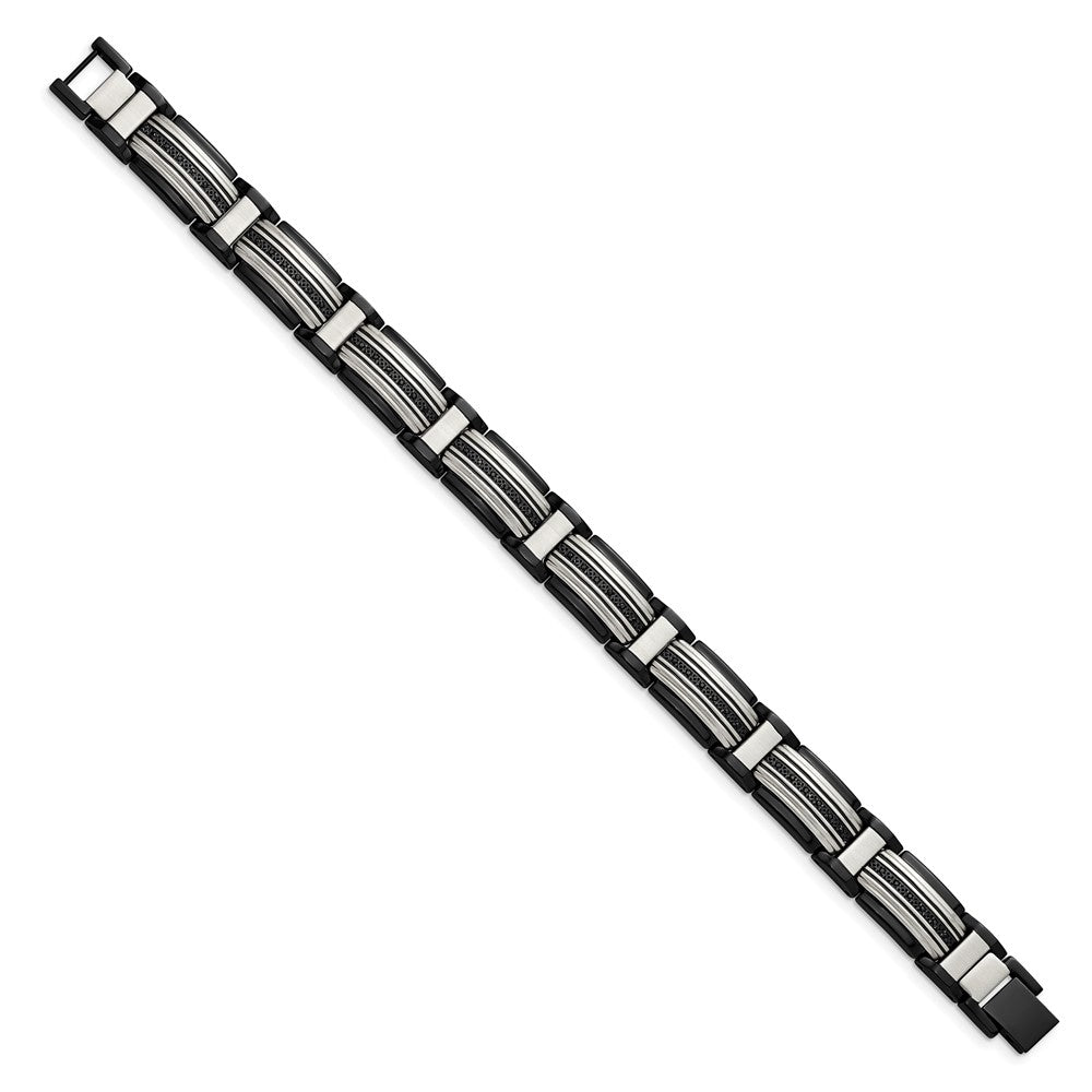 Alternate view of the Mens 12mm Two-Tone Stainless Steel &amp; Black CZ Link Bracelet, 8.75 Inch by The Black Bow Jewelry Co.