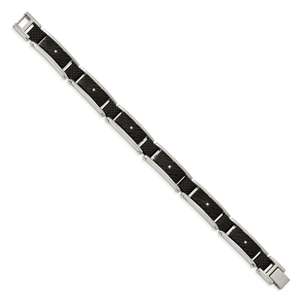 Alternate view of the 11mm Two-Tone Stainless Steel, CZ, Blk Carbon Fiber Bracelet, 8.75 In by The Black Bow Jewelry Co.