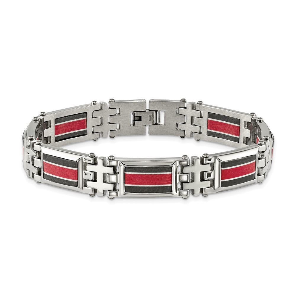 Alternate view of the 13mm Stainless Steel Blk Carbon Fiber Red Fiberglass Bracelet, 9.25 In by The Black Bow Jewelry Co.