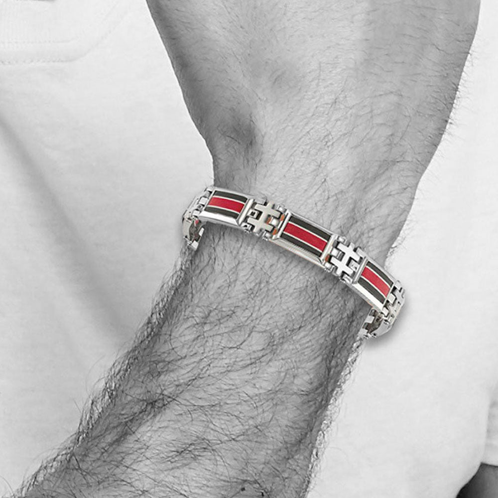 Alternate view of the 13mm Stainless Steel Blk Carbon Fiber Red Fiberglass Bracelet, 9.25 In by The Black Bow Jewelry Co.