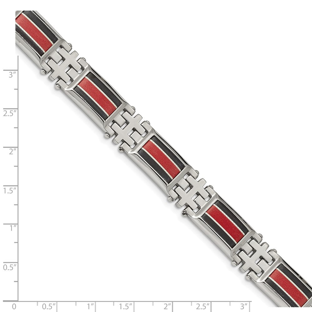 Alternate view of the 13mm Stainless Steel Blk Carbon Fiber Red Fiberglass Bracelet, 9.25 In by The Black Bow Jewelry Co.