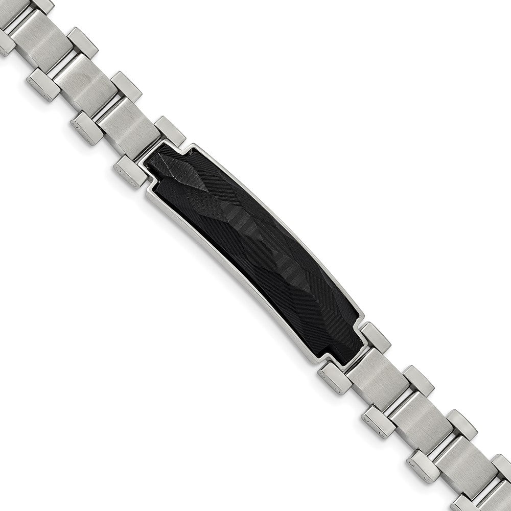 11.5mm Stainless Steel &amp; Carbon Fiber I.D. Link Bracelet, 8.25 Inch, Item B18678 by The Black Bow Jewelry Co.