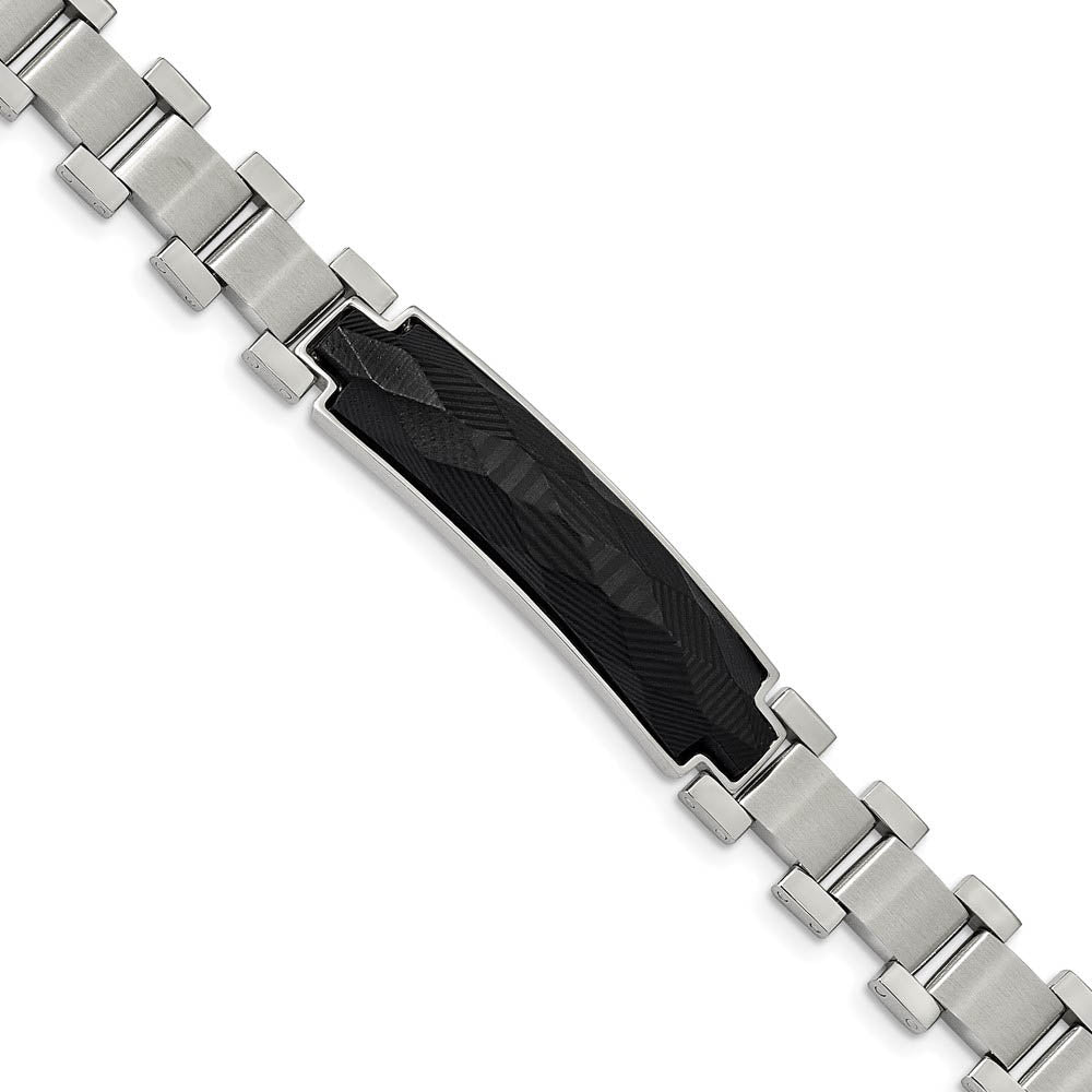 11.5mm Stainless Steel & Carbon Fiber I.D. Link Bracelet, 8.25 Inch, Item B18678 by The Black Bow Jewelry Co.
