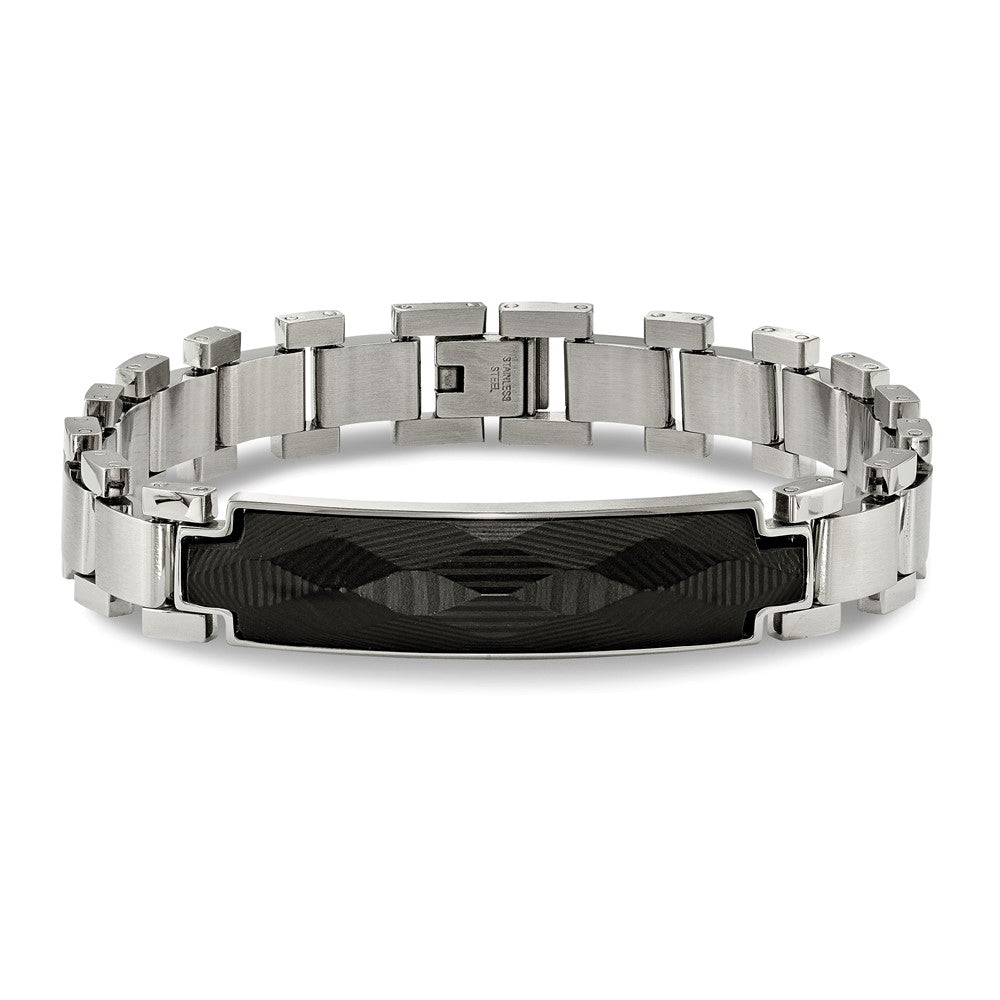 Alternate view of the 11.5mm Stainless Steel &amp; Carbon Fiber I.D. Link Bracelet, 8.25 Inch by The Black Bow Jewelry Co.