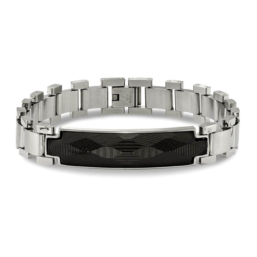 Alternate view of the 11.5mm Stainless Steel & Carbon Fiber I.D. Link Bracelet, 8.25 Inch by The Black Bow Jewelry Co.