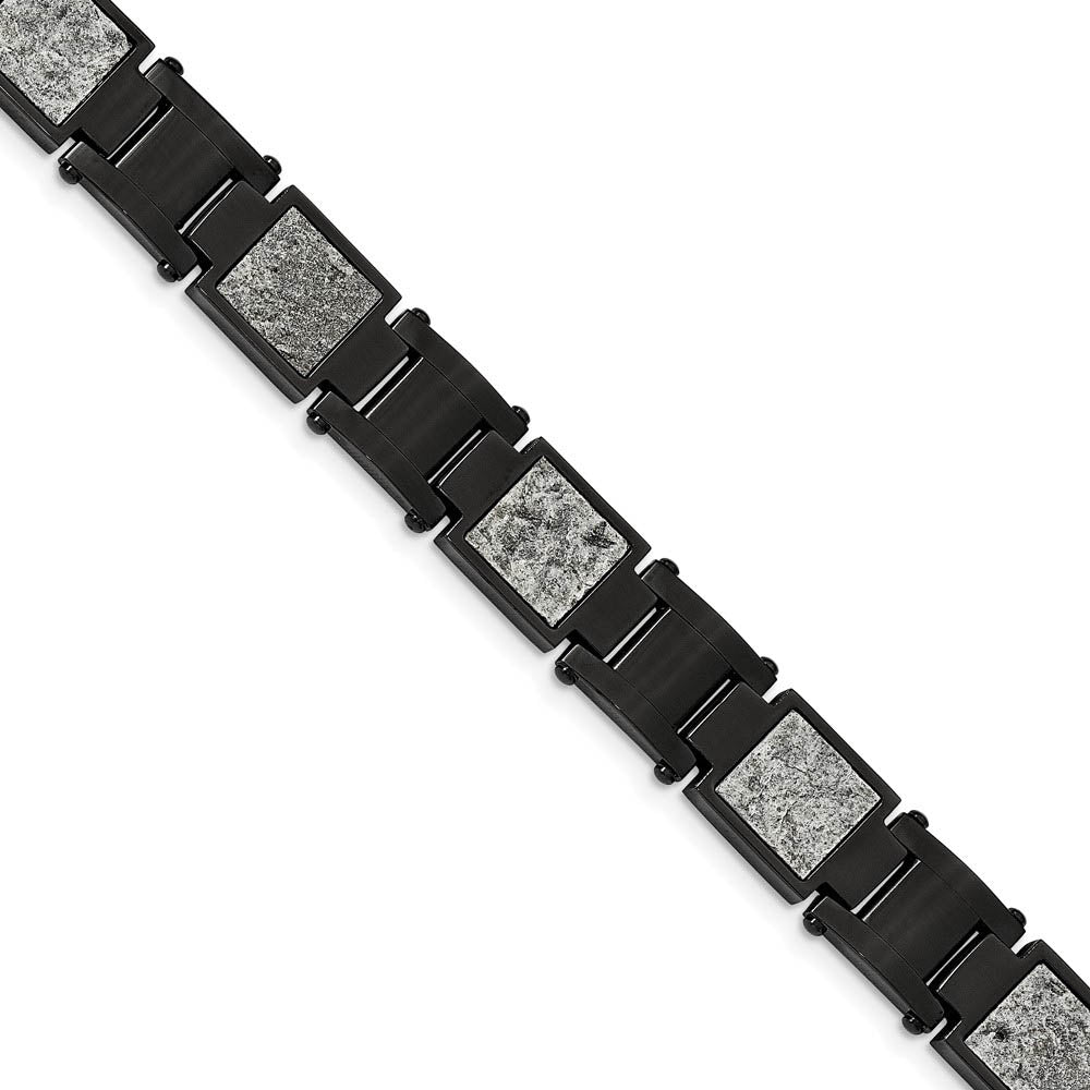 13mm Black Plated Stainless Steel & Sedimentary Rock Bracelet, 8.5 In, Item B18679 by The Black Bow Jewelry Co.