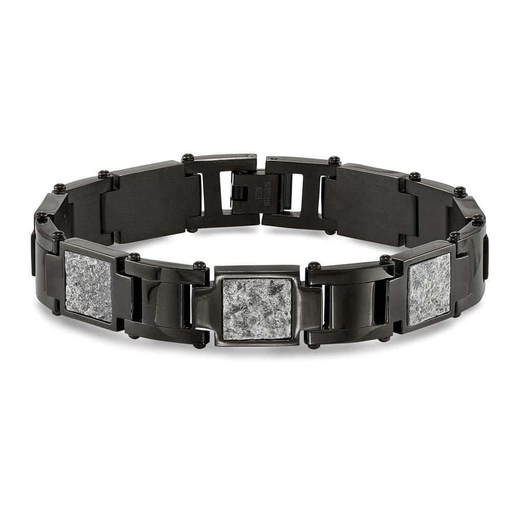 Alternate view of the 13mm Black Plated Stainless Steel & Sedimentary Rock Bracelet, 8.5 In by The Black Bow Jewelry Co.