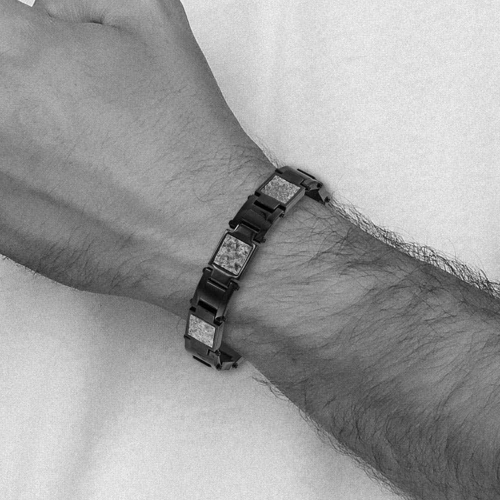 Alternate view of the 13mm Black Plated Stainless Steel & Sedimentary Rock Bracelet, 8.5 In by The Black Bow Jewelry Co.