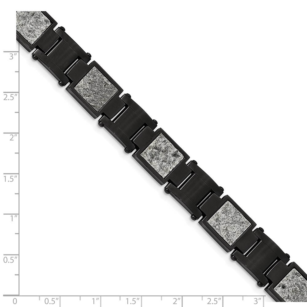 Alternate view of the 13mm Black Plated Stainless Steel & Sedimentary Rock Bracelet, 8.5 In by The Black Bow Jewelry Co.
