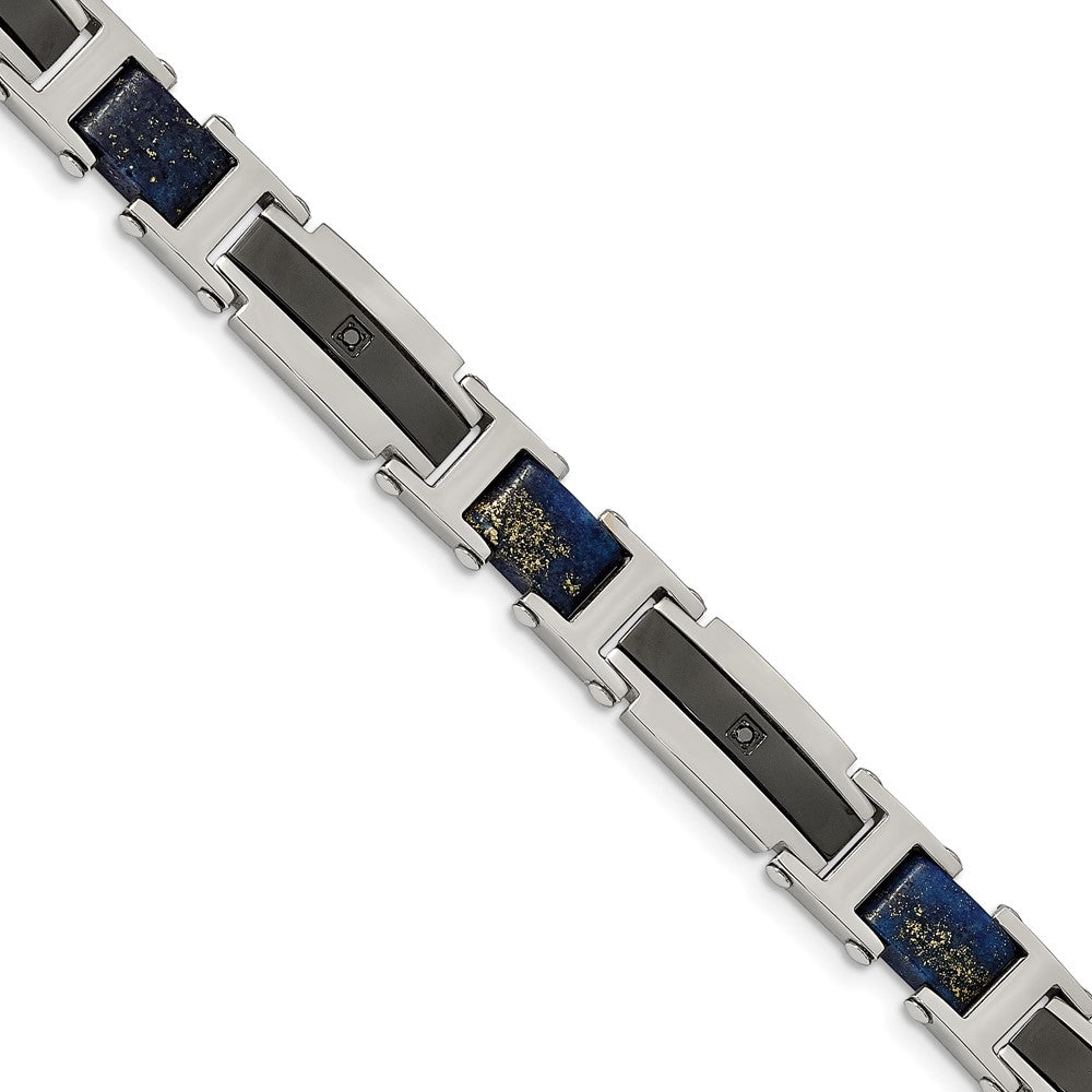 10mm Two Tone Stainless Steel, Lapis &amp; Black CZ Bracelet, 8.75 Inch, Item B18680 by The Black Bow Jewelry Co.