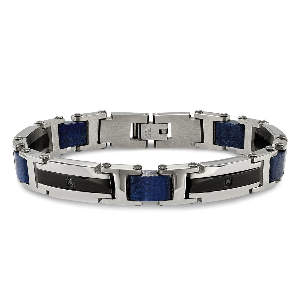 Alternate view of the 10mm Two Tone Stainless Steel, Lapis &amp; Black CZ Bracelet, 8.75 Inch by The Black Bow Jewelry Co.