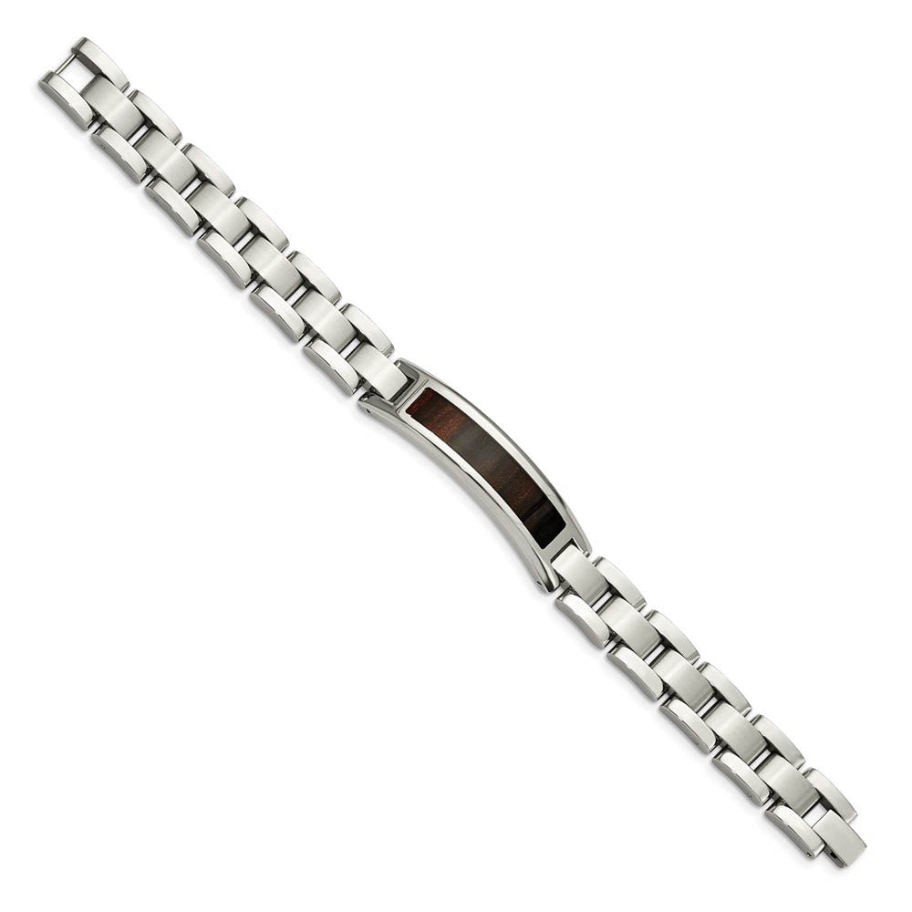 Alternate view of the 12mm Stainless Steel Enamel Black Koa Wood I.D. Link Bracelet, 8.5 In by The Black Bow Jewelry Co.