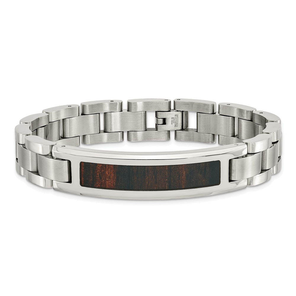 Alternate view of the 12mm Stainless Steel Enamel Black Koa Wood I.D. Link Bracelet, 8.5 In by The Black Bow Jewelry Co.
